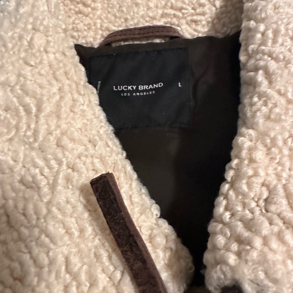 LUCKY BRAND Men's Leather Aviator Jacket With Faux Shearling Collar - Picture 13 of 15